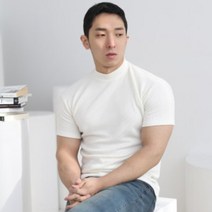 남자 머슬핏 골지 하프넥 반팔 니트티