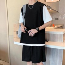 예스라인 오버핏 레이어드 트레이닝복 세트 남자트레이닝복 반팔 반바지 남성용