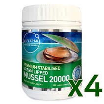 라이프스팬 뉴질랜드 초록입홍합 20000 200분말캡슐 green lipped mussel 푸른입청홍합, 4개, 200캡슐