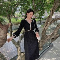 여성원피스 가을원피스 커피 브레이크 프렌치 스타일 리틀 블랙 드레스 기질은 더 얇고 나이를 줄이는 드레스 서양식 디자인 틈새 하이 엔드
