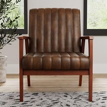 Edenbrook Carlton 거실용 노출 나무 팔 액센트 의자 리얼 우드모던 채널 터프팅 그레이