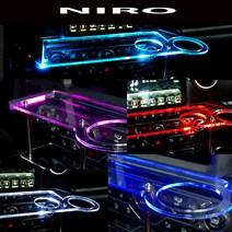 ArtX 니로 EV 하이브리드(2019이전) USB 5V LED 2단 차량용 무중력테이블 컵홀더 식탁 자동차 선반 핸드폰 거치대 수납용품, 블루, 포함, 미니-사각 타잎