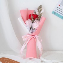 비누꽃 장미꽃 세송이 꽃다발 어버이날 생일 꽃다발 졸업식 로즈데이, PL532 레드