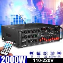 앰프 2000W 5.0 bluetooth 2 Channel Audio HiFi Amplifier Stereo 326BT 12V/220V AV Amp Speaker Support 4 Microphone Reverb Equilibrium, 220V EU Plug 4