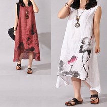 수묵화 린넨 민소매 화이트 언발 77 라운드 시원한 편한 휴가 바캉스 30대 오버 룩 20대 여름 박시 빅 사이즈 롱 루즈 핏 베이직한 원피스 키작녀 여성 임산부 40대 여자