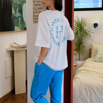 순이들 여성 H 라운드 프린팅 반팔 조거 트레이닝세트