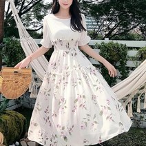 투피스느낌 여신 봄 여름 플라워 꽃무늬 스모크밴딩 쉬폰 원피스