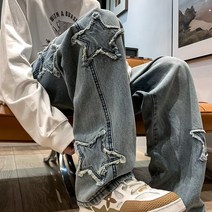 일자슬랙스팬츠 오각 패치로 흑회 색청 바지남자 봄 가을스타일 와이드 루즈핏 스트레이트핏 고가 VIBE 4994308584