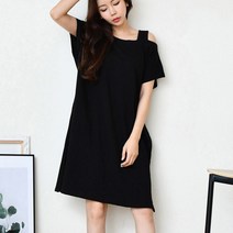 어깨끈 원피스)오프숄더 오픈숄더 끈나시원피스 민소매원피스 반팔롱티셔츠 루즈핏 홈웨어 마트룩 핑크색 화이트 블랙 검정 박시