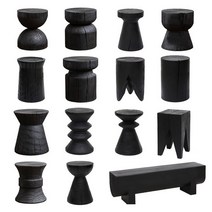 탄화목 디자인 1인 의자 인테리어 거실 사이드 테이블, Q 섹션 카본 블랙 30X30X45