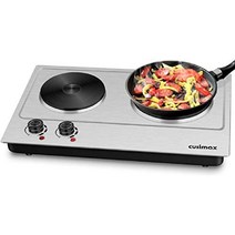 Cusimax 핫 플레이트 전기 버너 휴대용 익덕션 1500W, 스테인레스 스틸, 7 실버 더블 버너
