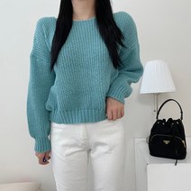 VANANA2 여성 페미닌 루즈 벌룬 비비드 여리 긴팔 니트
