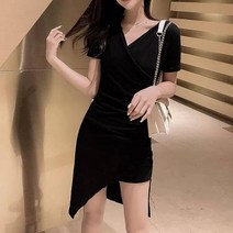 V 넥 드레스 여성의 불규칙한 허리 바닥 스커트