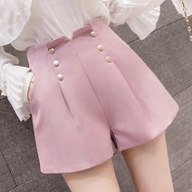 4부 하이웨이스트 랩스타일 여성 여름 면 숏 정장 반바지 팬츠