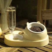 사료 자동급식기 강아지 고양이 사료통 식기 애견용품, 복숭아 가루(물병 550ml)