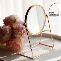 풀커버링 골드 레이스 탁상 거울 스탠드 화장대 정리 카페 인테리어 엔틱 테이블 촬영 소품, 골드미러 레이스 탁상거울-로즈골드 사각형