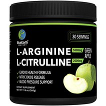 단백질파우더 프로틴 파우더 blueearth company l-아르기닌 5000mg + l-시트룰린 2000mg 복합 분말 보충제 - 산화질소 부스터 - 혈압 지원 - 풋사과향