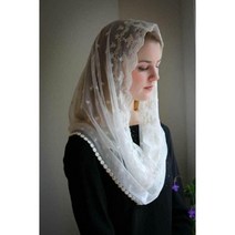 성당 미사보 메쉬 블랙 눈꽃미사포 베일 여성, 화이트
