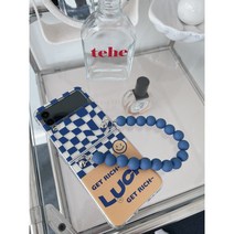 블루체커보드 구슬스트랩 갤럭시제트플립3케이스, 블루