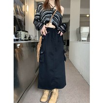 아메리칸 빈티지 디자인 멀티 포켓 루즈핏 카고 스커트 롱스커트