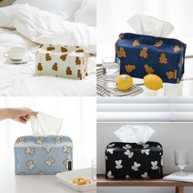 로마네 각 티슈케이스 사각 휴지케이스 코튼 커버, 도낫도낫_네이비