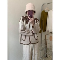 블러킹 클래식 퀼팅코트 여성 2022 가을 라운드넥 긴 소매 슬림핏 니트 톱