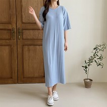 티탁 여성 빅사이즈 데일리 루즈핏 라운드넥 플리츠 주름 트임 반팔 롱 원피스 TTCC13