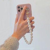 윈템 고급 진주 폰스트랩 핸드폰 손목 숏 스트랩, 02 오로라 투명 동글 손목 스트랩, 연결 고리 부자재(골드) 증정