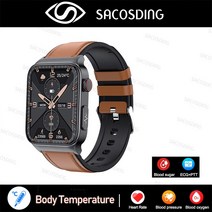 호환 무채혈 혈당측정기 2022 새로운 혈당 스마트 워치 심전도 모니터 혈압 체온 Smartwatch IP68 방수 피트니스 트래커 스마트시계, 05 Leather Brown