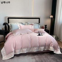 유럽식 공주풍침대 140수 롱 면 4종 세트 면 순면 웨딩 자수 이불 커버 공단 순색