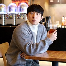 보스트핏 오버핏 남자 골지 집업 니트 가디건