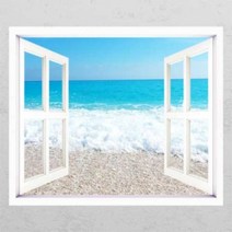 꾸밈 cm602-파도치는에메랄드빛바다창문그림액자 시트지, B타입-외부창문형
