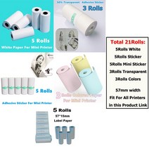 출력 미니 귀여운 모양 휴대용 무선 감열식 라벨 프린터 57mm 안드로이드 IOS, 12 Paper Set 21Rolls