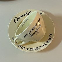 러브유어셀프 라떼 카푸치노 컵앤소서 커피잔 커피잔받침 세트, 블랙