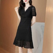 원피스 여신상 여름 허리를 여미고 날씬해 보이는 블랙 레이스 느낌 경숙풍 관능 미니스커트 changqun