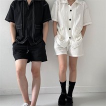 남자 여자 커플 배색 스티치 일자 무지 밴딩 반바지 (7313543)