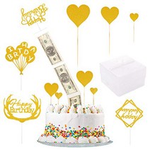 Dorhui Cake Money Box Set Glitter Heart Cake Toppers Happy Birthday Cake Topper for Birthday Party, 1