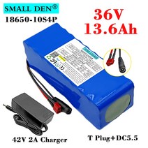 잘나가는36V 13.6Ah 18650 리튬 배터리 팩 10S4P 500W 모터 대용량 42V 전기 자전거 스쿠터 예비 BMS + 2A, 01 T Plug-DC-Charger, 한개옵션1