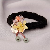 박진기획 정품 18K 꽃잎 옥 머리끈 헤어고무줄