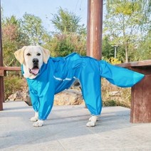 강아지 레인코트 풀백 네발 레인코트 골드 퍼 래브라도 대형 강아지 레인코트 방수 레인코트 꼬리 탈부착, 남색 수컷, L(26-34근)