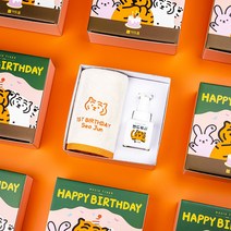 [더도톰] 무직타이거 뚱랑이 자수 첫돌 기념 수건 X 핸드워시 세트 ( 자수포함 + 완포장 ) 30수 170g 모달 파우더향 250ml 돌 답례품 답례 선물, 02.딸기뚱랑이
