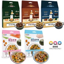 오아오 강아지 습식사료 수제간식 4개 골라담기, 아침한끼 닭고기, 양갈비 미트볼, 아침한끼 연어2개, 2개