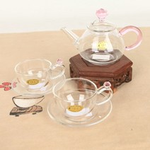 핑크장미 2인 유리 다기세트 (차케이스)
