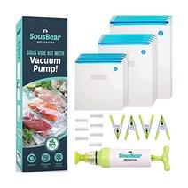 수비드 Bags 52 PCS - 30 Reusable Vacuum Food Sealer for 아노바 Joule Cookers 3 Sizes Bag Kit with Pump 4, Manual Pump Kit