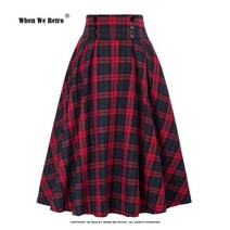 빈티지 주름 체크 스커트 미디