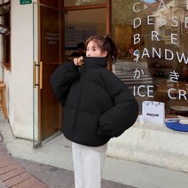 여자 겨울 시보리 하이넥 푸퍼 스트링 박시 패딩점퍼