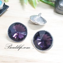 비즈라이프 21mm원형 보석단추2개, 1봉, 백금도금 퍼플