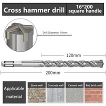 망치 가정용 차량용 캠핑 수공구 전기 해머 콘크리트 원형 스크루 벽 회전 헤드 4 구덩이 합금 블레이드 고, 36 16x200