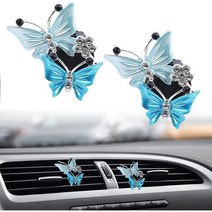 2PCS 자동차 방향제 환기구 클립 여성용 블링 카 액세서리 듀얼 버터플라이 인테리어 매력 다이아몬드 라인스톤 인테리어(블루), 파랑색