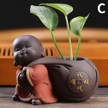 세라믹 차 애완동물 장식품 부처님 계몽 미니 스님 인형 고운 모래 스몰 가구 트레이, C